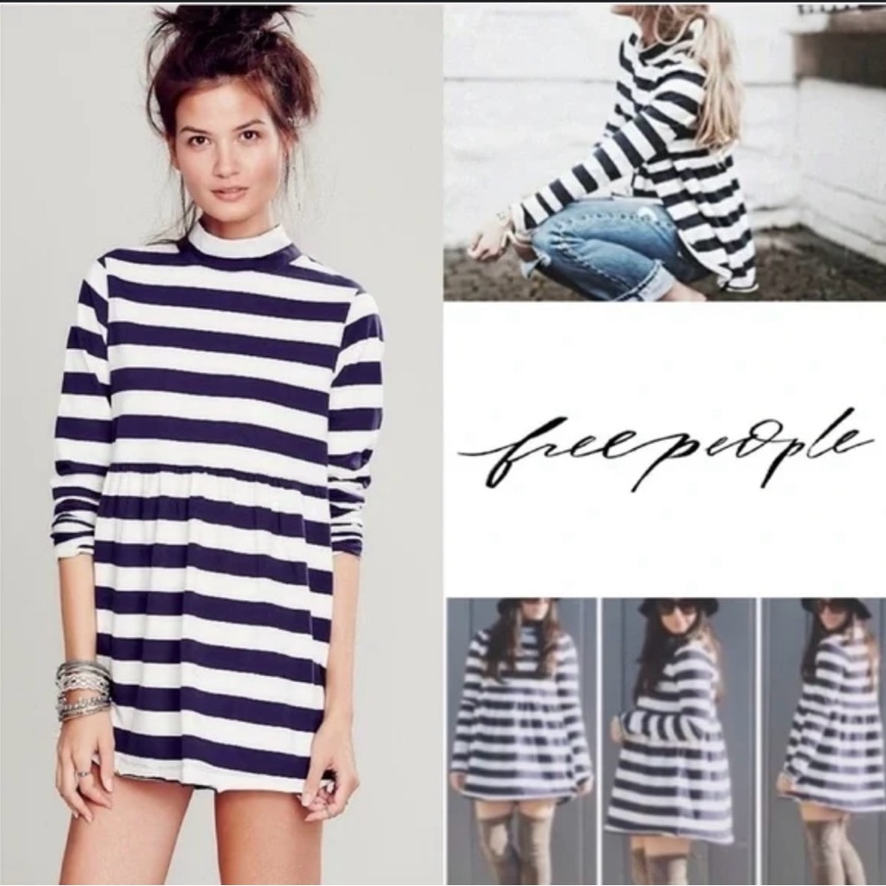 Free People Navy and White Striped Tunic
